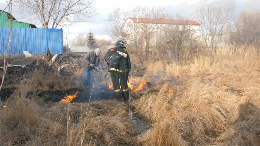 Вечером в Благовещенске пал вплотную подошел к домам видео