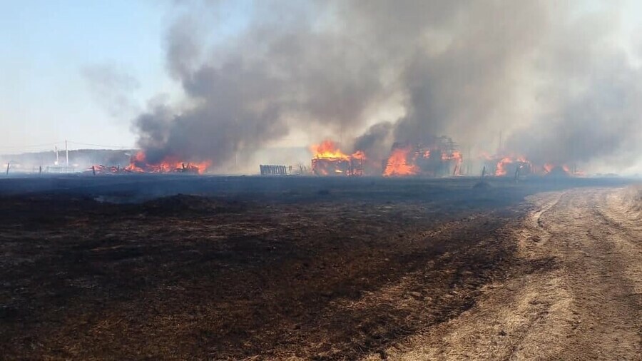 В Амурской области ликвидируют крупный пожар в селе Горят жилые дома Фото