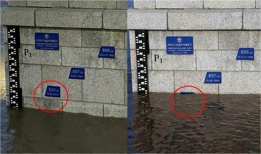 В Благовещенске на набережной за ночь утонула табличка наводнения 2013 года