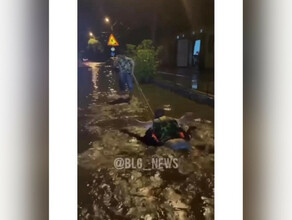 На надувном круге по улицам Благовещенска Горожане устроили заплывы по затопленным дорогам видео