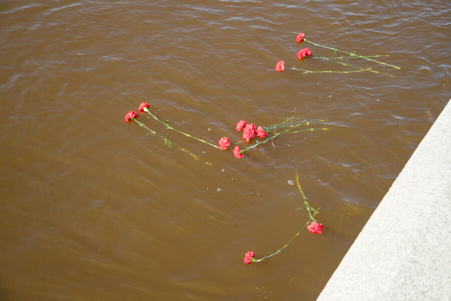 В Благовещенске в память о героях Второй мировой войны прошла акция Цветы на воде фото