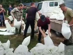 В ожидании гребня паводка амурские пожарные и волонтеры помогают строить дамбу видео