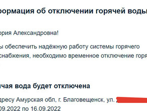 Благовещенцы стали получать оповещения об отключении горячей воды от Госуслуг