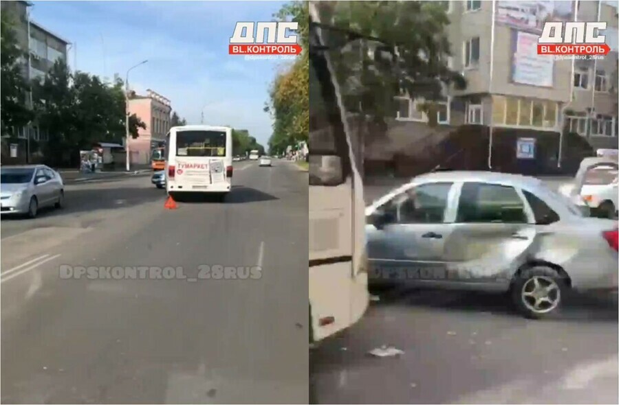 Соцсети рейсовый автобус в центре Благовещенска попал в серьезную аварию 