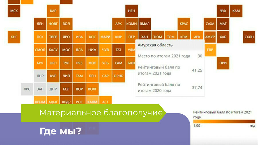 Амурская область оказалась на 30 месте в России по уровню материального благополучия