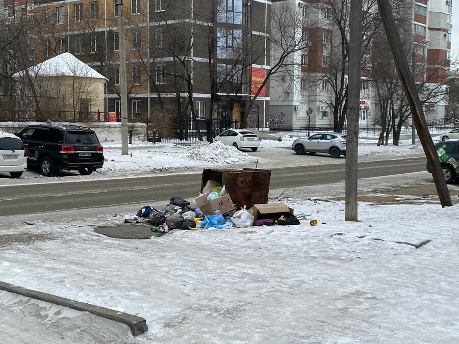 Благовещенца возмутил перевернутый мусорный бак в центре города 
