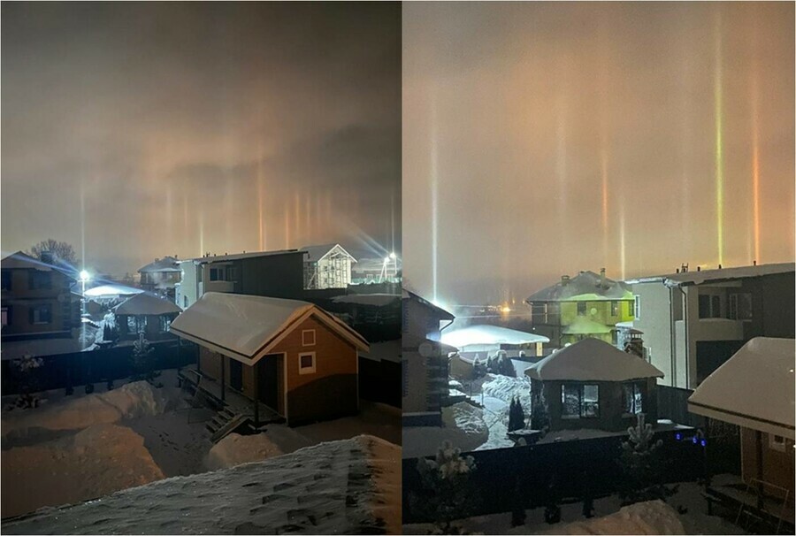 Москву окружили световые столбы Жители комментируют необычное природное явление