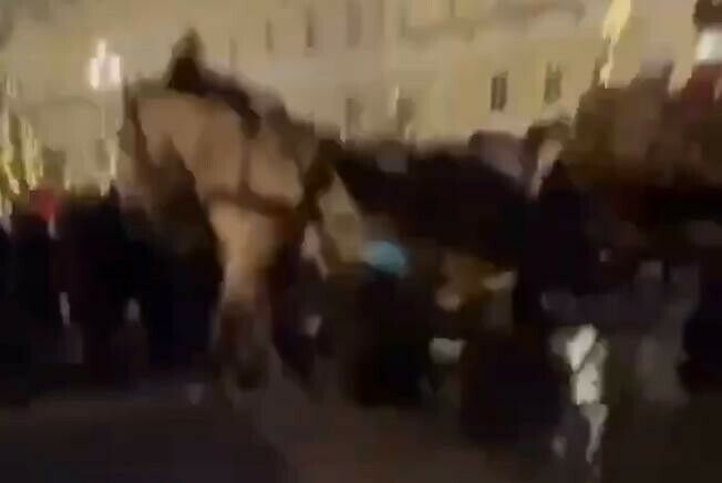 В Питере на Дворцовой площади карета с лошадьми врезалась в толпу людей видео