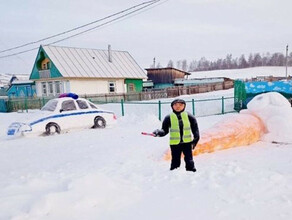 Сельчанка создала изо льда гаишника с патрульным автомобилем Водители перепугались