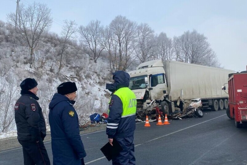 Большегруз полностью раздавил легковушку в Приморье Трое погибли видео