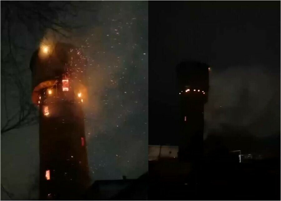 Страшно красиво Эпичный пожар произошел на водонапорной башне в Благовещенске