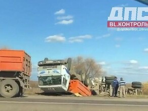 В Тамбовском районе произошло ДТП с двумя КамАЗами Один перевернулся видео