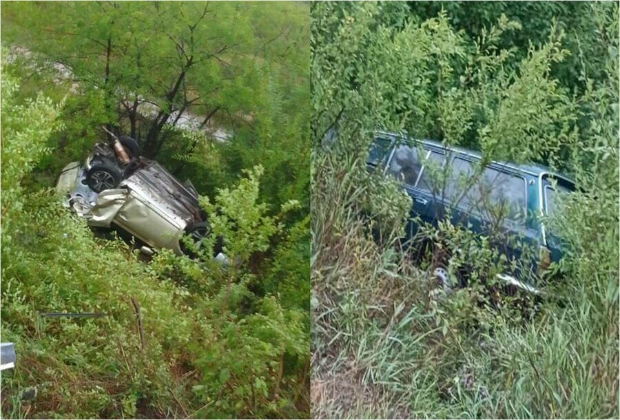 Под Белогорском с мокрой дороги слетели два автомобиля