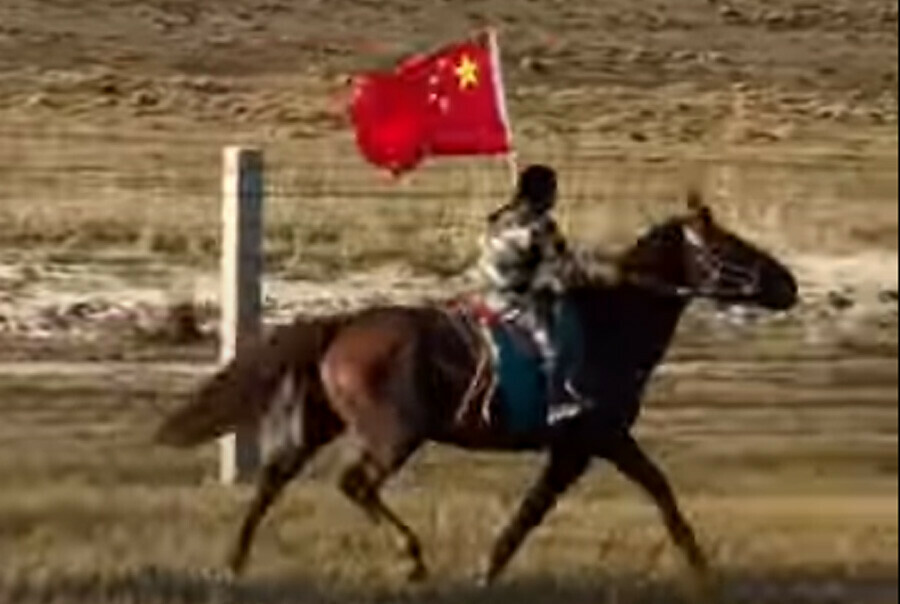 Скачущая вдоль российской границы с китайским флагом 10летняя девочка покорила соцсети видео