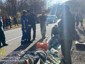 За рулем был иностранец опубликованы кадры с места ДТП в Приморье где перевернулся автобус с ехавшими из Китая туристами