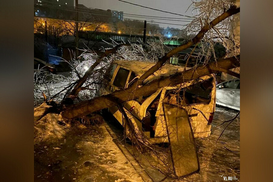 На Владивосток обрушился сначала ледяной дождь а затем снег фото видео