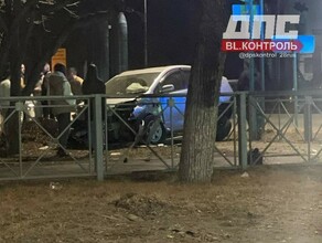 В Благовещенске ночью неуправляемый автомобиль выбросило в сквер