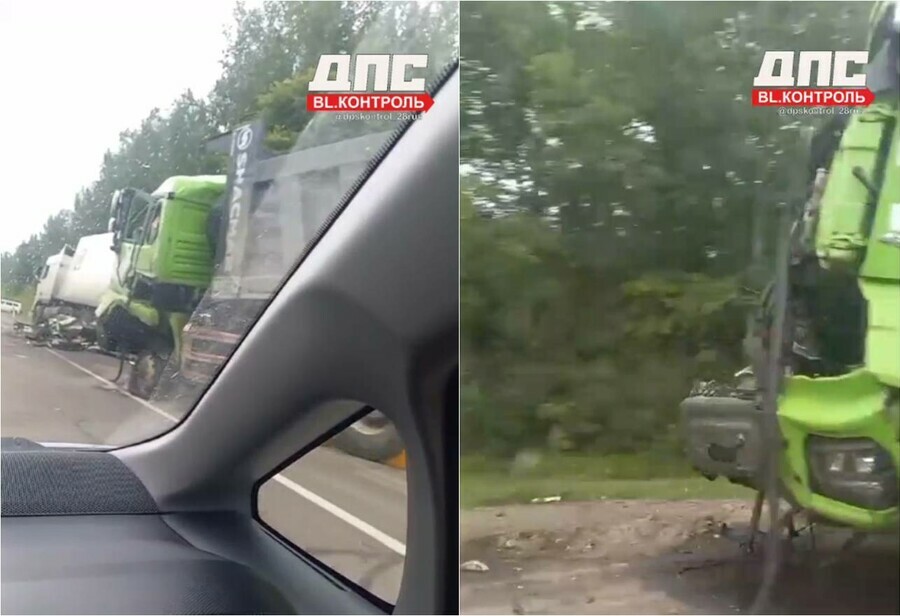 В Амурской области на федеральной трассе жестко столкнулись фура и тяжелый самосвал