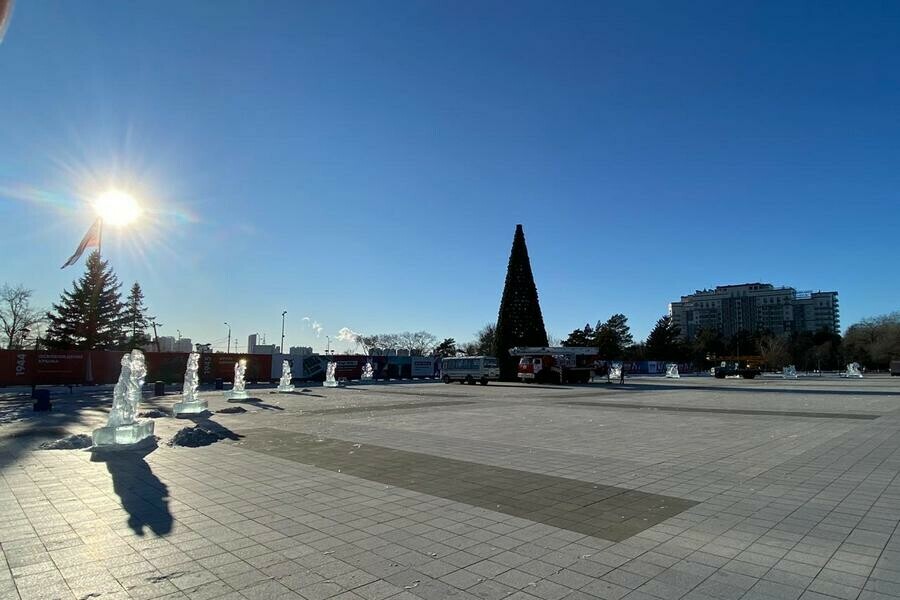 На площади Ленина в Благовещенске устанавливают елку фото