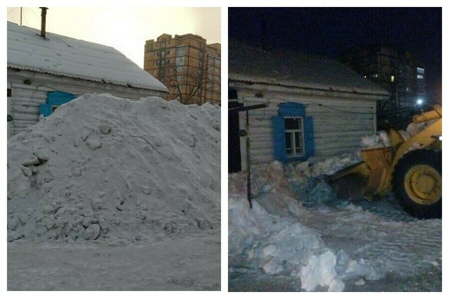 Возле частного дома в Благовещенске власти убрали огромную гору снега фото  