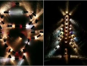 В Приамурье автомобилисты выстраивают из своих машин елки и символ года видео