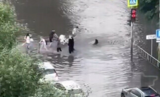 Две девушки чуть не утонули на пешеходном переходе видео