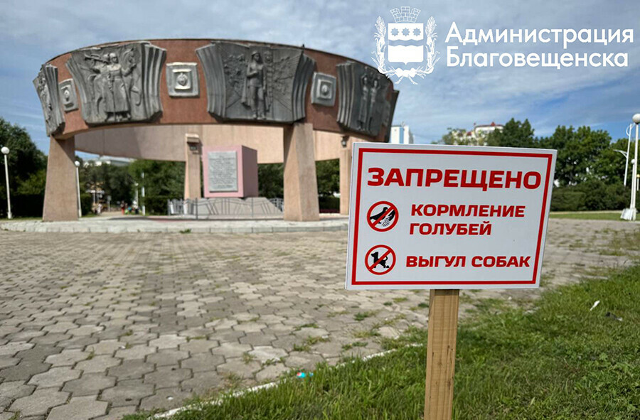 В сквере Благовещенска установили таблички с предупреждением о вреде птиц