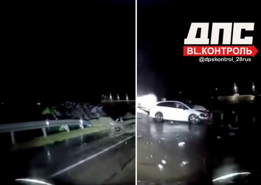 Грузовик перевернулся Жесткое ДТП в сильный дождь произошло на подъезде к Благовещенску