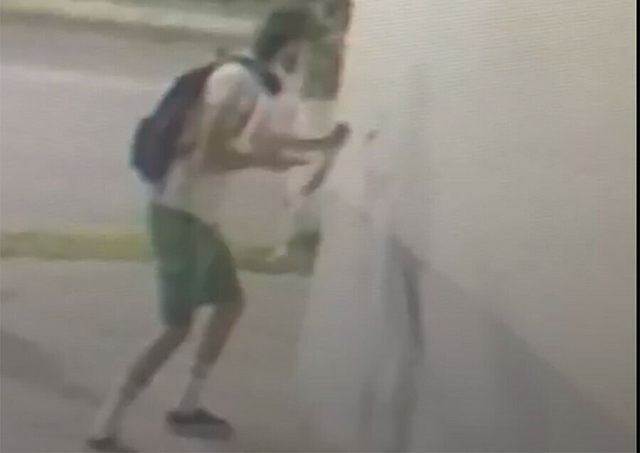 В Благовещенске сняли на видео художества взрослого вандалаграффитиста