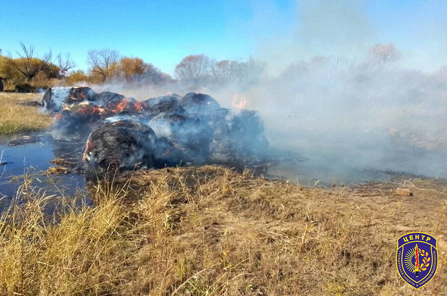 В Амурской области в прицепе трактора сгорели около 20 рулонов сена фото