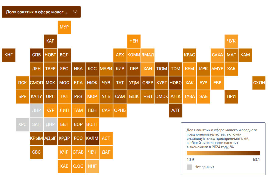 РИА Новости опубликовало данные о доле занятых в малом и среднем бизнесе в Приамурье