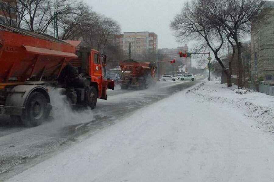 Часть сотрудников отозваны с выходных Благовещенск борется с последствиями снегопада