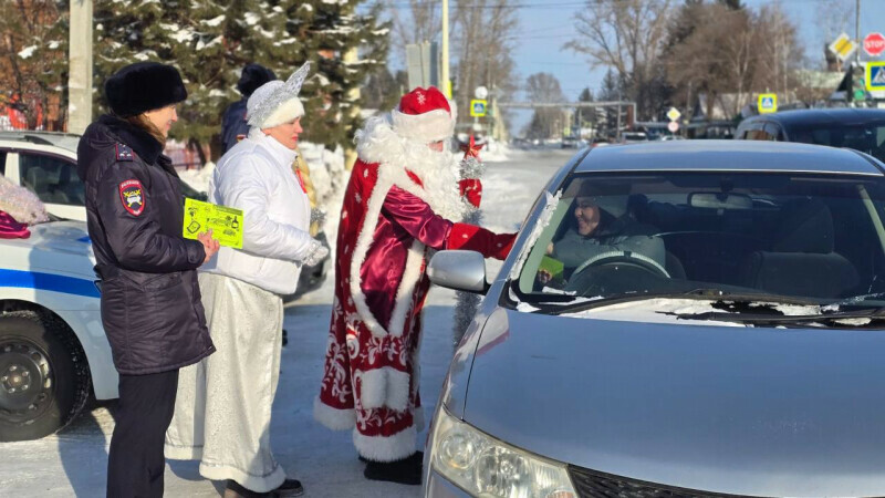 Дед Мороз и Снегурочка останавливали амурчан на дороге и напоминали ПДД
