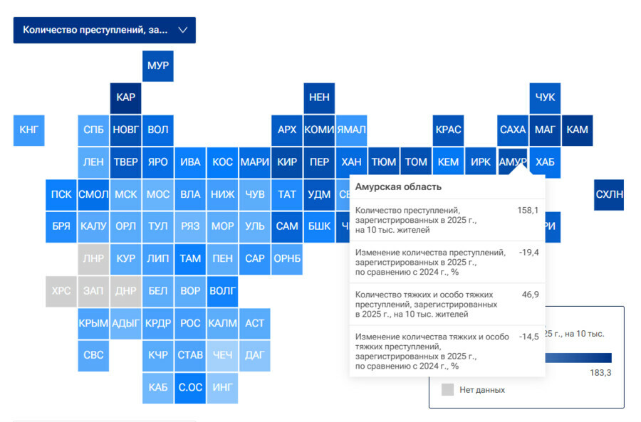Стало известно место Приамурья в рейтинге преступности