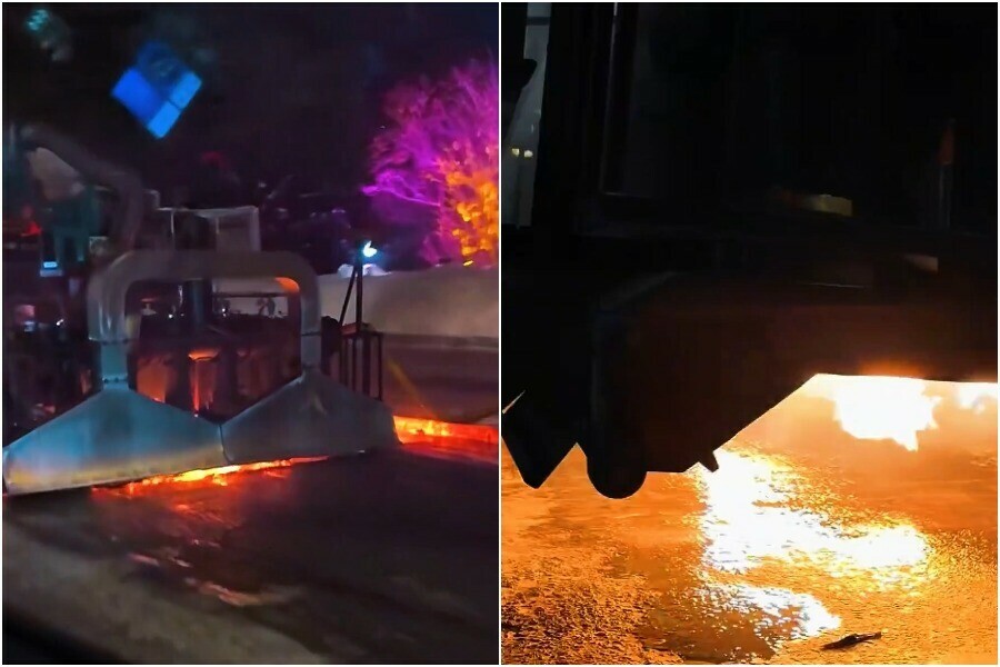 Соцсети в Хэйхэ лед на дорогах топит извергающий пламя снегоуборщик видео