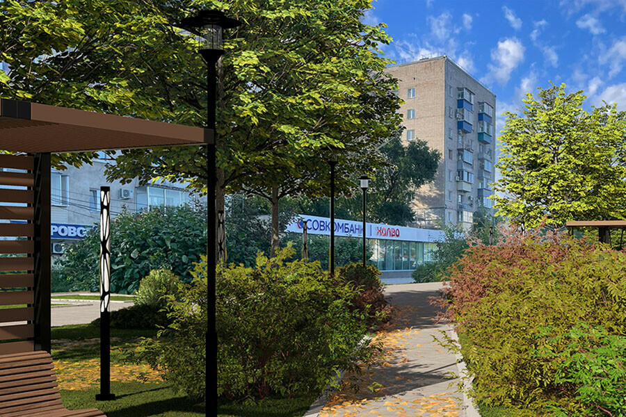 Качели лавочки и площадка для концертов как благоустроят территорию около 9этажек между Ленина и Зейской