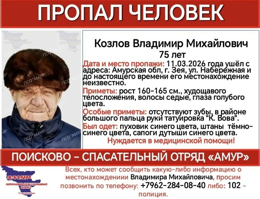 Пенсионер в Приамурье ушел из дома и не вернулся Развернуты поиски фото видео