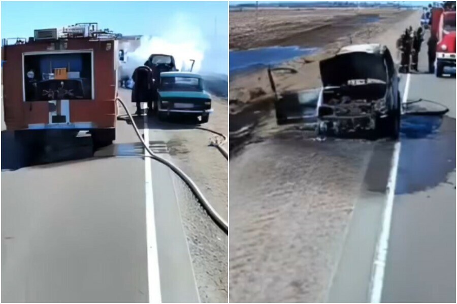 На границе двух округов в Амурской области огонь уничтожил автомобиль видео