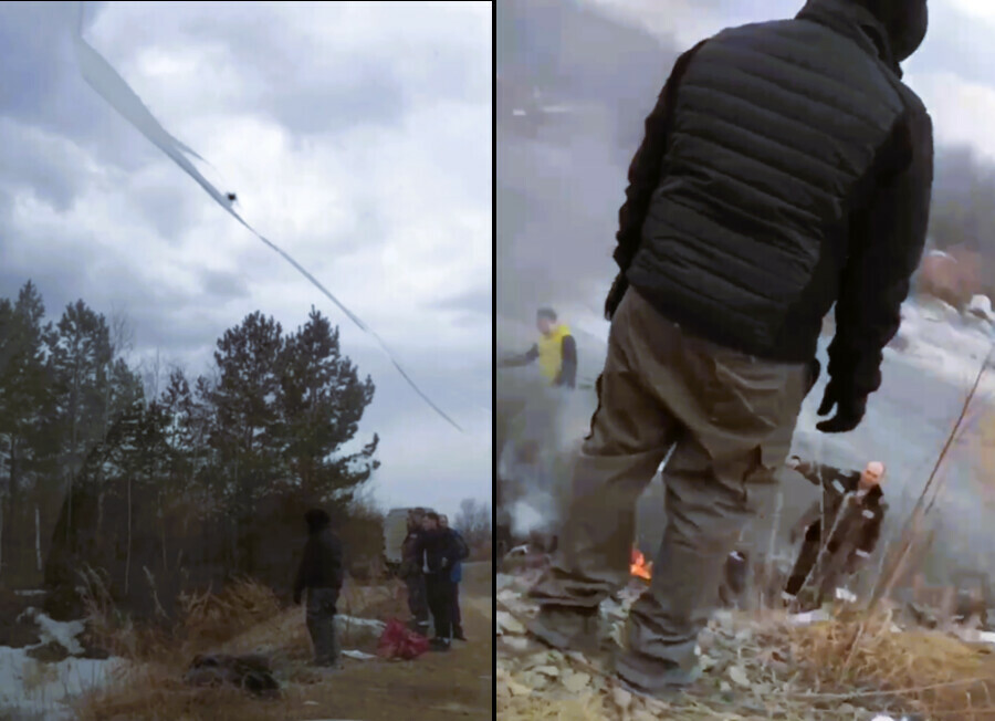 Под Свободным неизвестных застали у дороги за обжигом кабеля видео