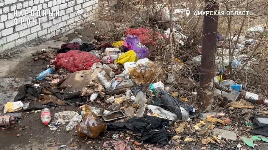 В центре Благовещенска растаявший снег обнажил тонны мусора видео