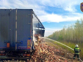 В Амурской области на трассе Амур полностью сгорел полуприцеп грузовика