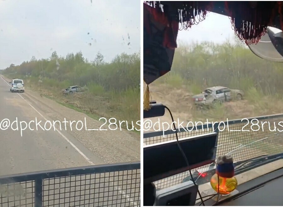 В Амурской области легковой автомобиль слетел с трассы