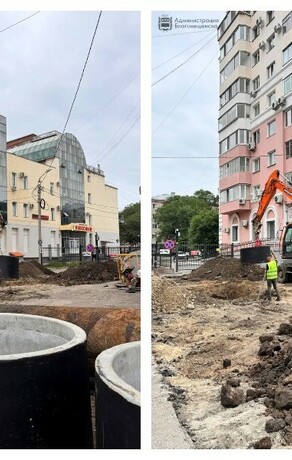 В центре Благовещенска около ТЦ Небесный начались работы по устранению царьлужи 