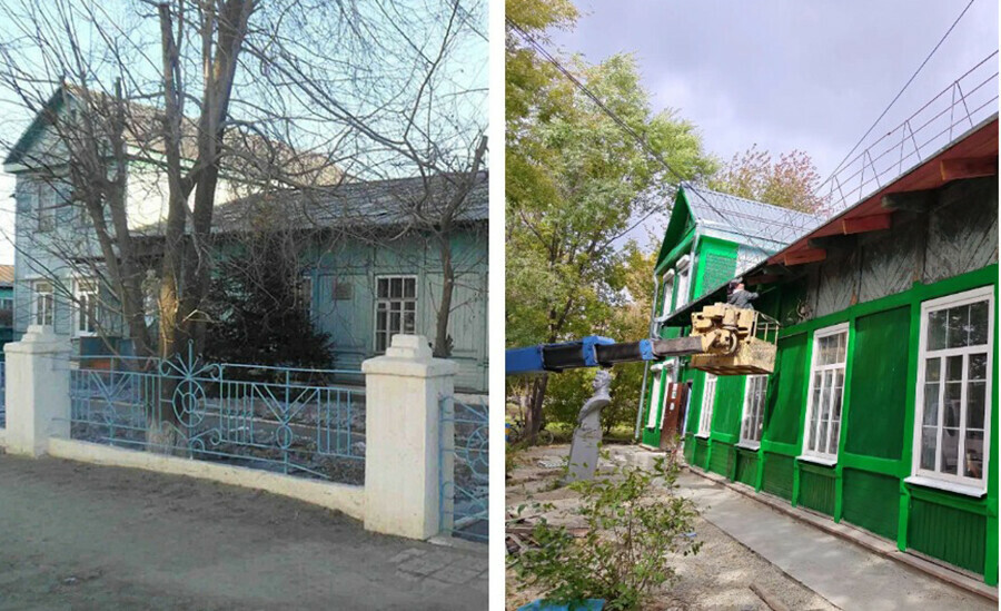 Историческое здание в амурском городе, названном в честь расстрелянного революционера, красят в зеленый цвет