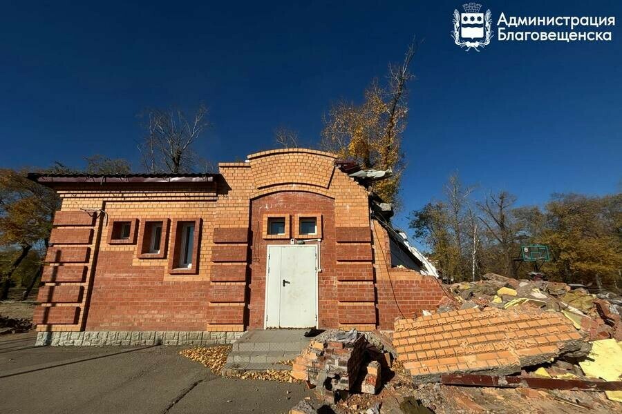 На набережной Амура в Благовещенске разрушили кирпичный туалет фото